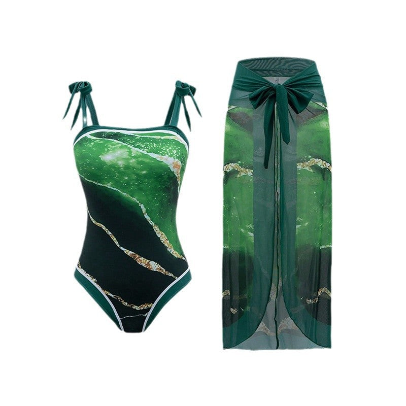 Women's one-piece swimsuit with sheer wrap skirt StylebySassy