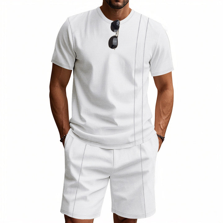 Men's breathable structured jersey short-sleeve shirt with matching pleated shorts StylebySassy