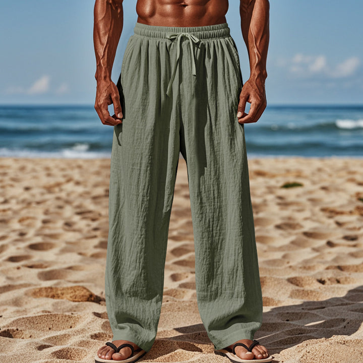 Men's Lightweight Linen Pants with Wide Leg and Elastic Waist StylebySassy