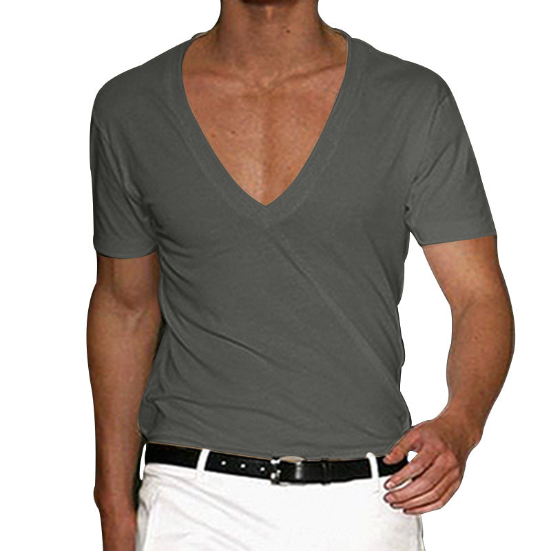 Men's deep V-neck short sleeve shirt made of cotton stretch with a tailored fit StylebySassy