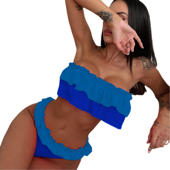 Ladies bathing set with ruffle embellished bandeau top StylebySassy