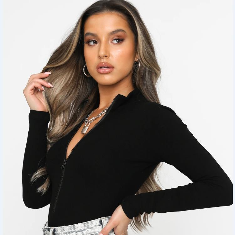 Women Long-sleeved Body with Continuous Zipper StylebySassy