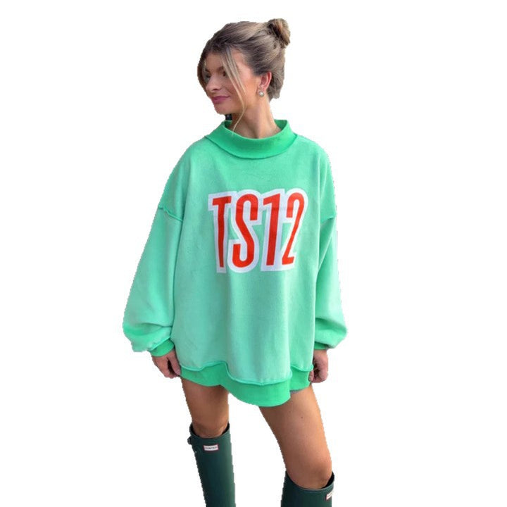 Women's oversized sweatshirt with high collar and eye-catching front print StylebySassy