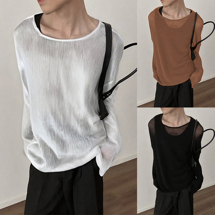 Ladies fall loose long sleeve fine knit shirt with fine ribbed pattern and round neck StylebySassy