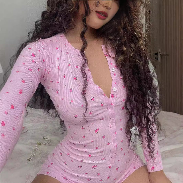 Women's Long Sleeve Bodysuit with Floral Pattern StylebySassy