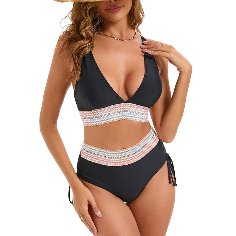Women High-Waisted Bikini with Sophisticated Lace-Up Back StylebySassy