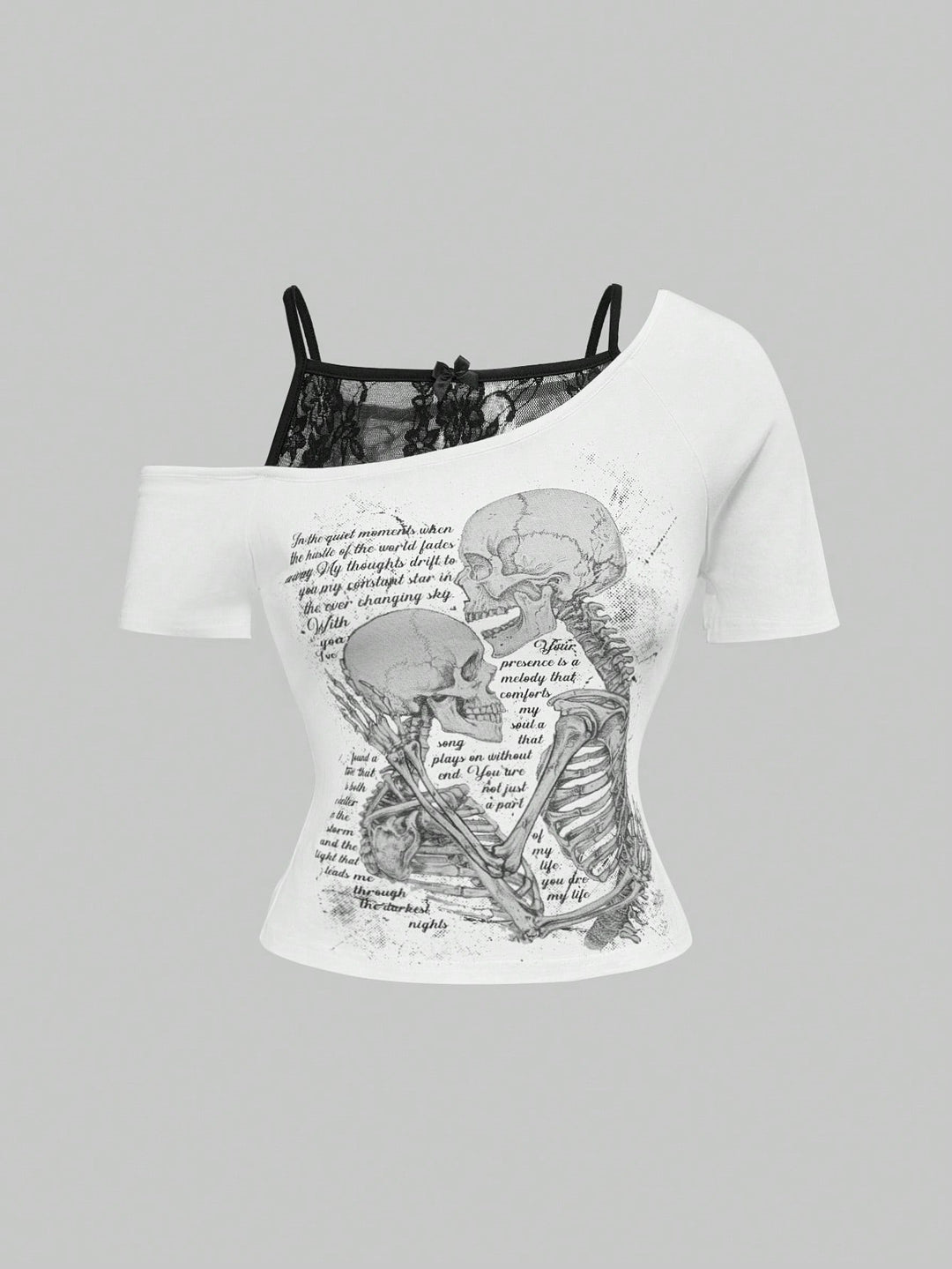 Women's refined graphic T-shirt with lace underlayer StylebySassy