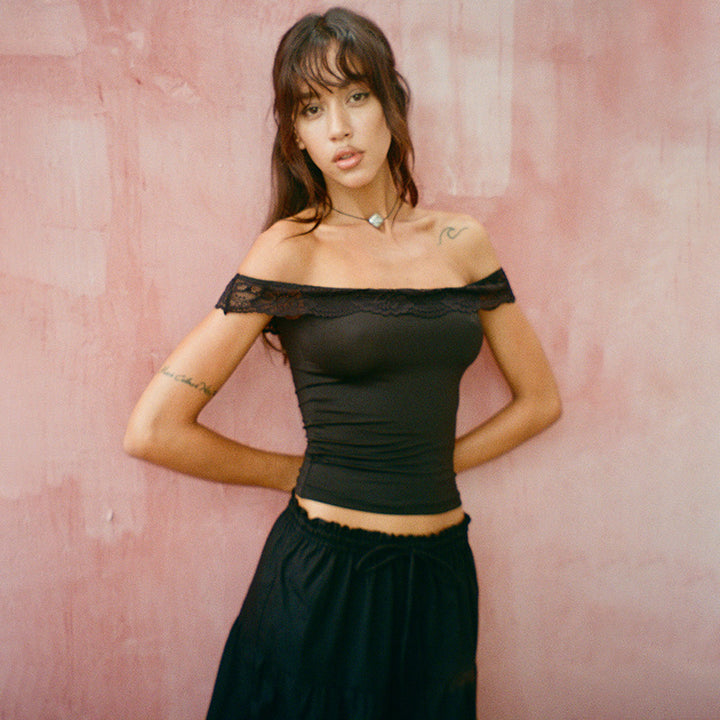Women's Off-Shoulder Top with Lace Accents StylebySassy