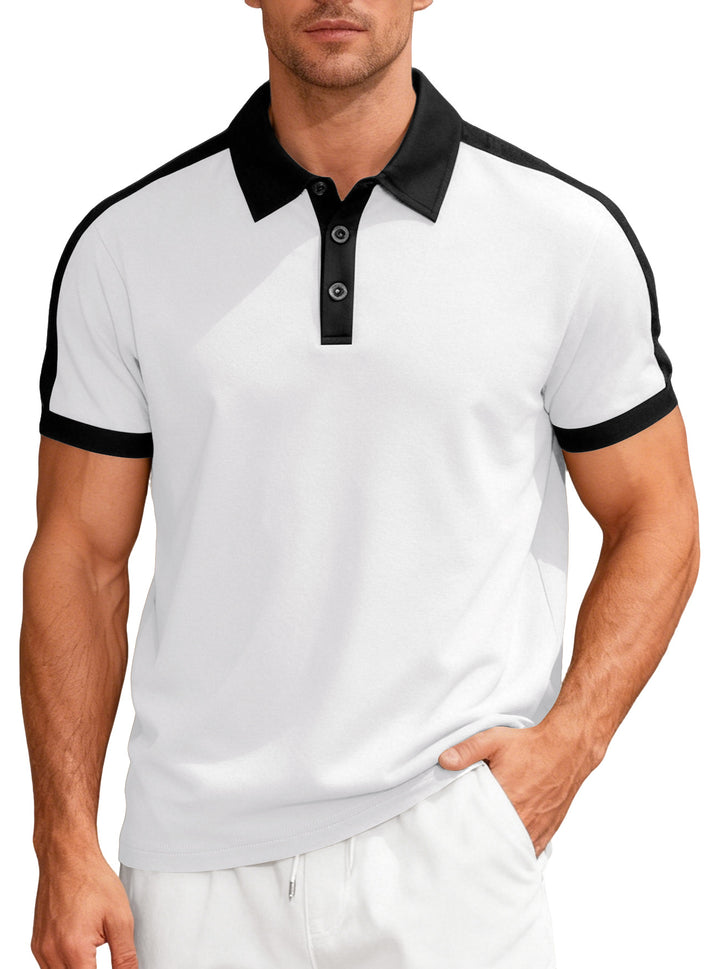 Men's nan Premium polo in retro contrast look with shirt collar and three-button placket StylebySassy