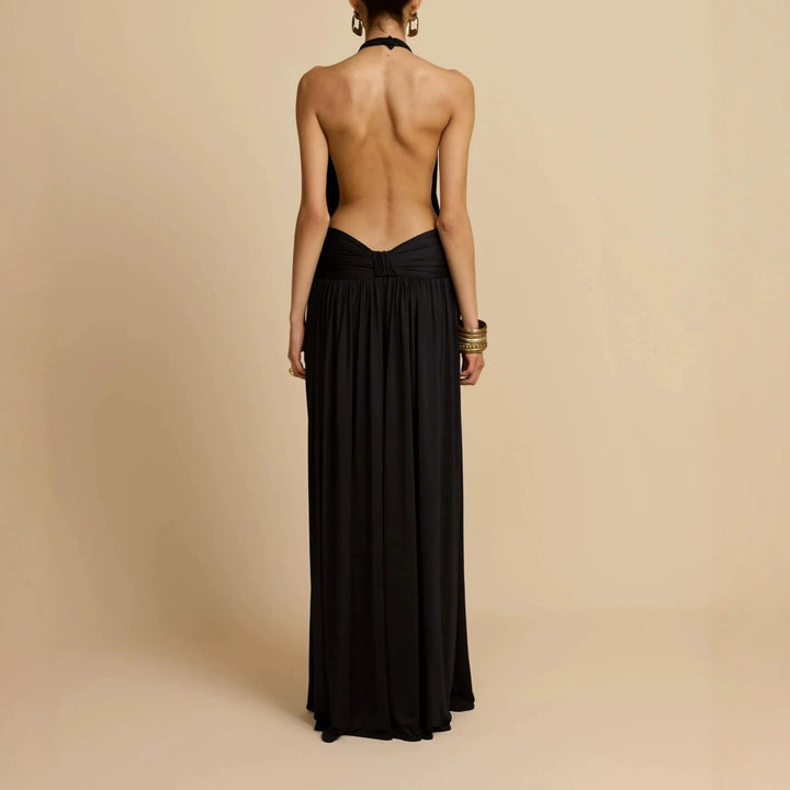 Women Elegant Maxi Dress with High Neck Halter