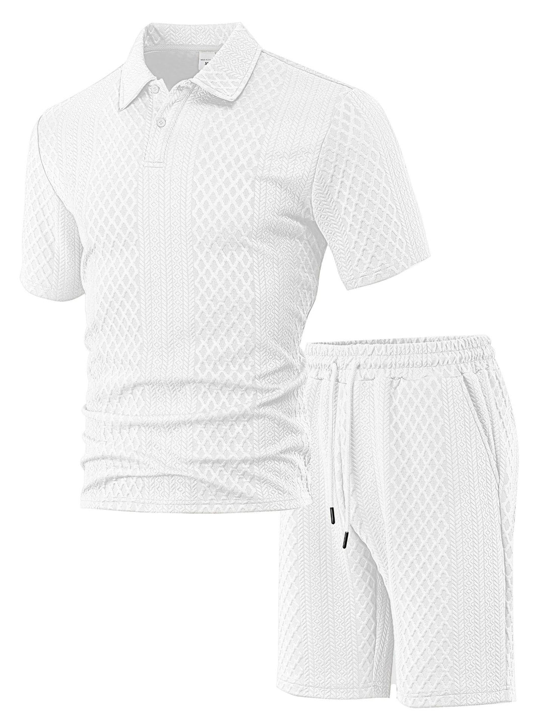 Men's structured polo shirt and bermuda shorts set made of quilted cotton blend StylebySassy