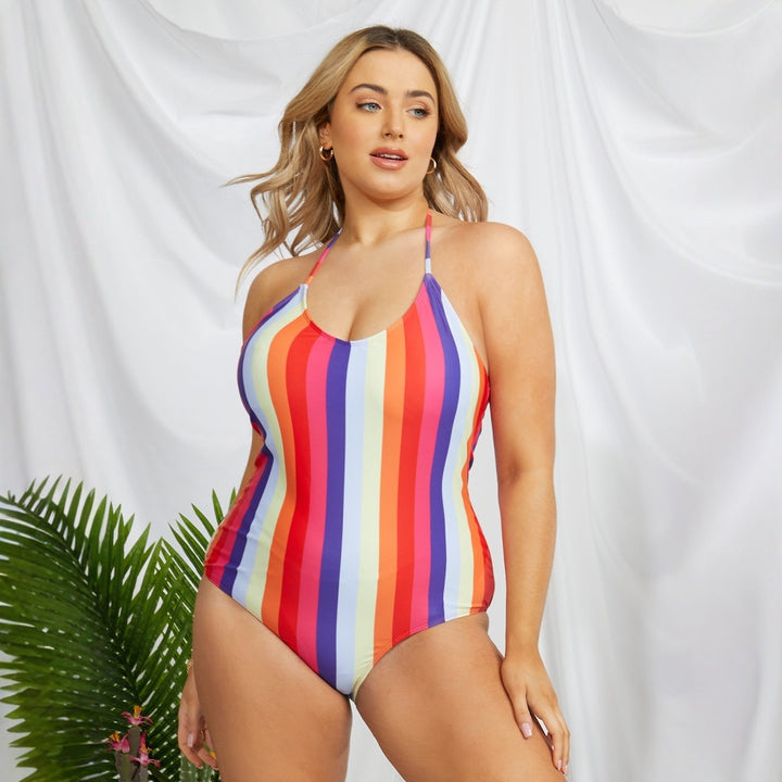 Women's One-Piece Swimsuit with Fashionable Striped Pattern StylebySassy