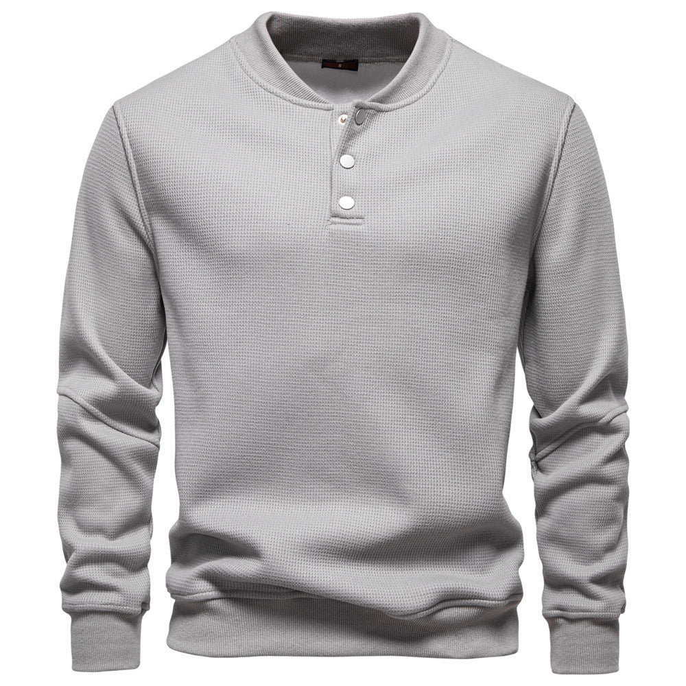 Men's waffle texture Henley pullover with short snap button closure and ribbed cuffs StylebySassy