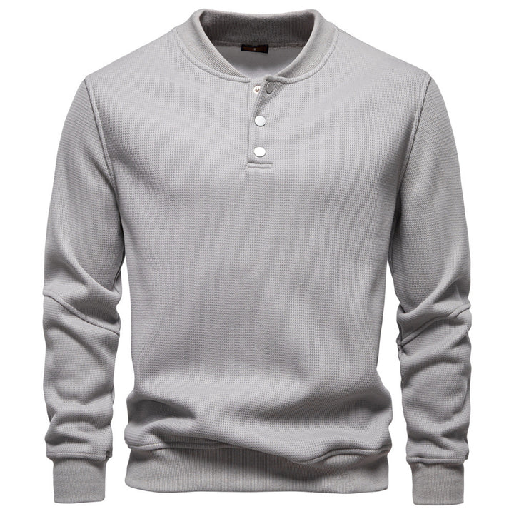 Men's waffle texture Henley pullover with short snap button closure and ribbed cuffs StylebySassy