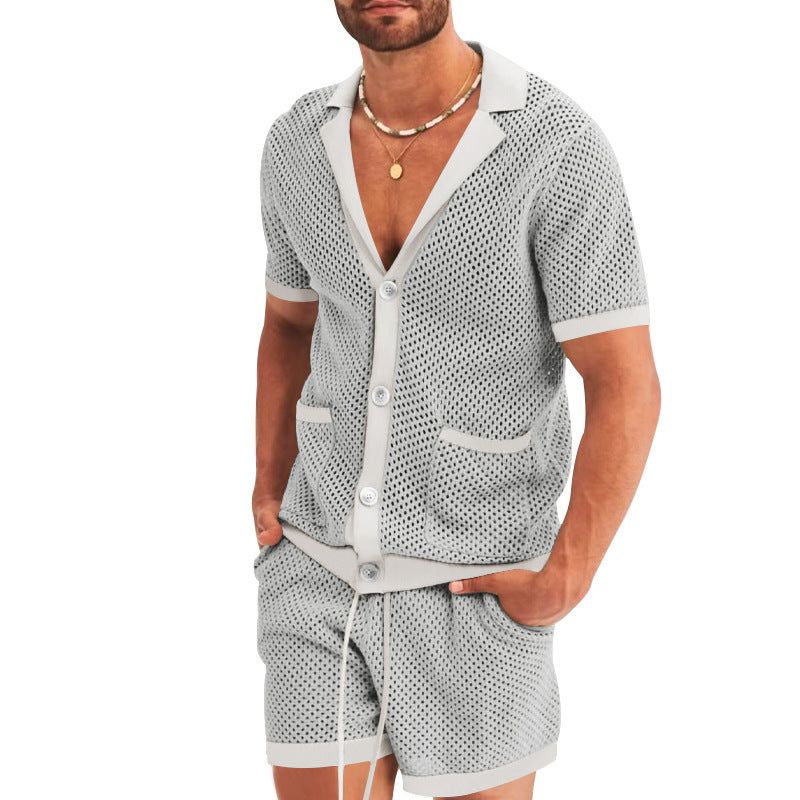 Men's open mesh knit cardigan with matching drawstring shorts StylebySassy