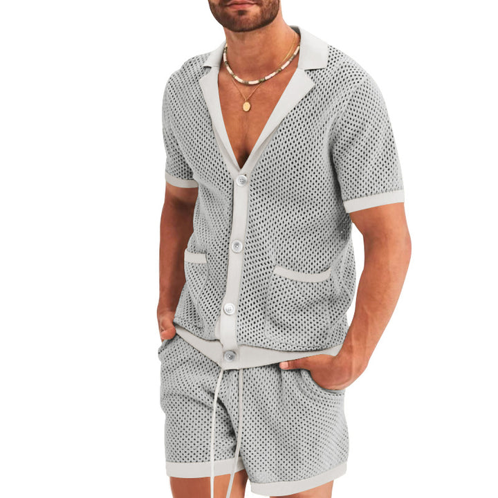 Men's open mesh knit cardigan with matching drawstring shorts StylebySassy