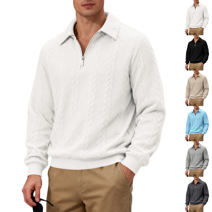 Men's coarse knitted troyer with short zipper and polo collar StylebySassy