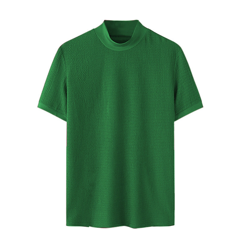 Men's short sleeve fine knit shirt with stand-up collar StylebySassy
