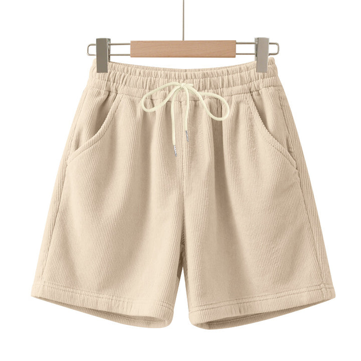 Men's ribbed jersey shorts with elastic waistband, decorative drawstring, and side slant pockets StylebySassy
