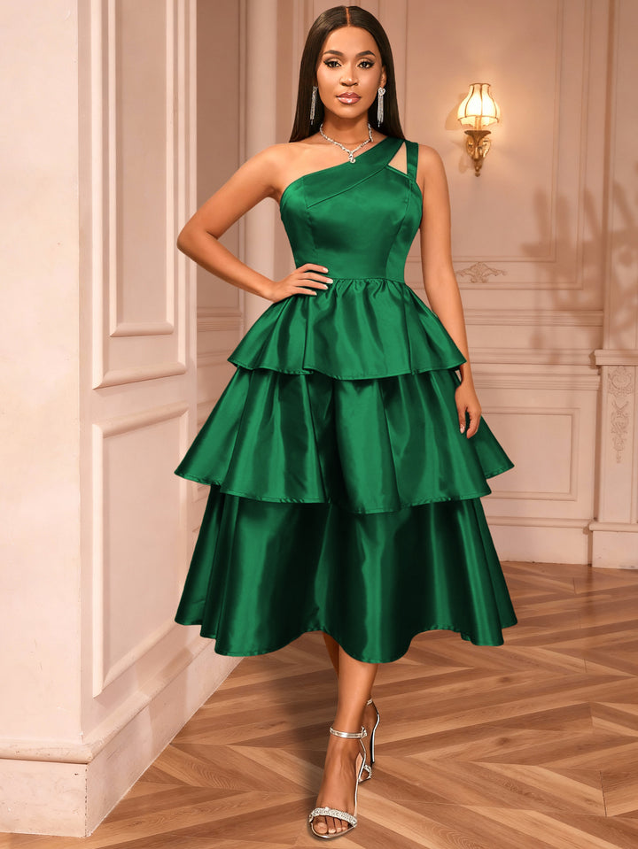 Women's maxi dress with asymmetrical strap and voluminous ruffles StylebySassy