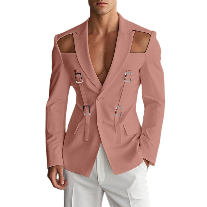 Men's avant-garde blazer with shoulder cutouts and buckle straps StylebySassy