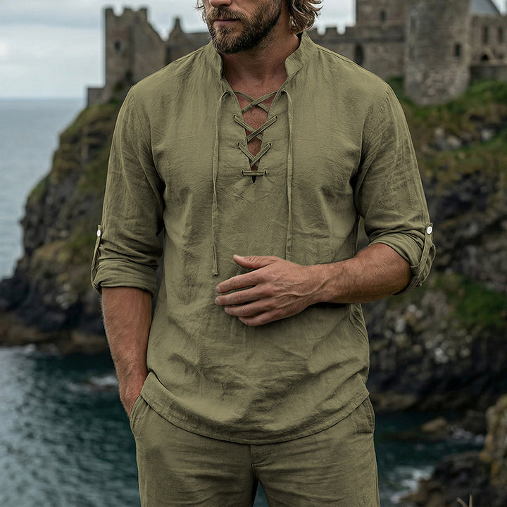 Men's Crinkle Linen Long Sleeve Shirt with Rollable Sleeves StylebySassy