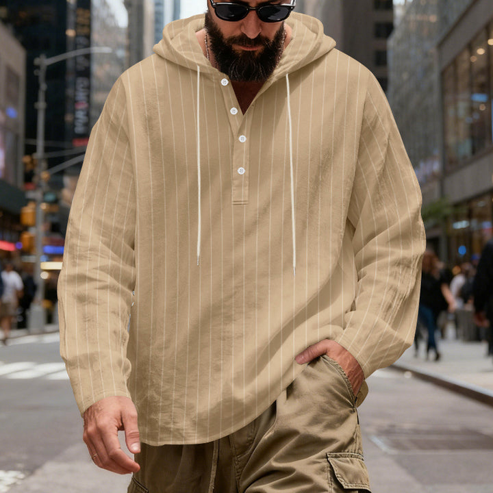 Men's hooded shirt with button placket and pinstripes StylebySassy