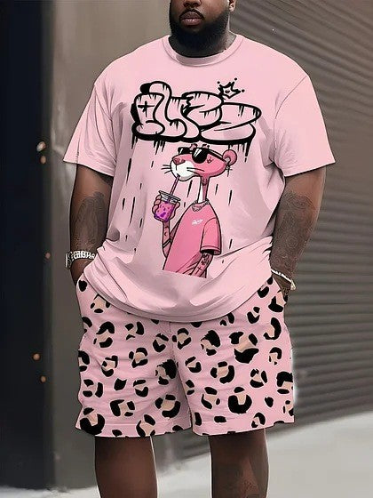 Men's casual leisure two-piece set with large smiley sunglasses print StylebySassy