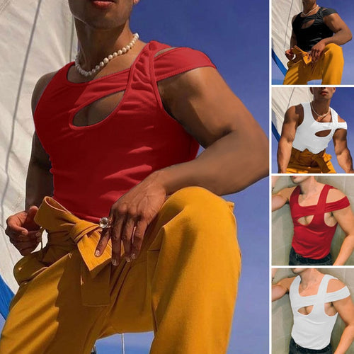 Men's nan asymmetrical sleeveless tank top with cut-out insert made of cotton-elastane StylebySassy