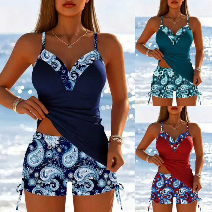 Women’s functional swimsuit with high cut and decorative paisley patterns StylebySassy