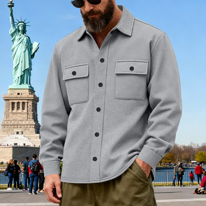 Men's casual shirt jacket made of cotton blend with applied chest pockets StylebySassy