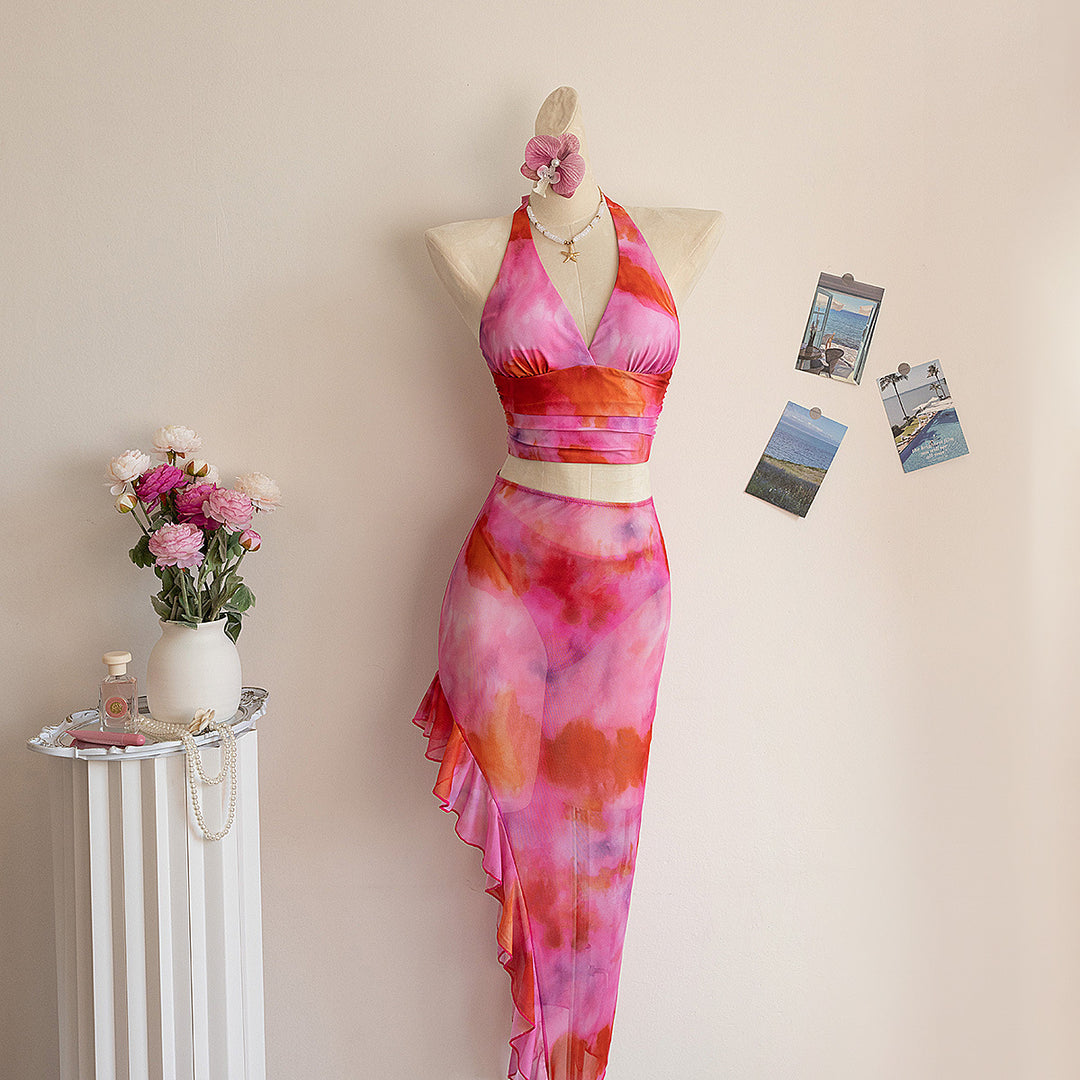 Women's swimsuit set with asymmetrical ruffle and trendy top StylebySassy
