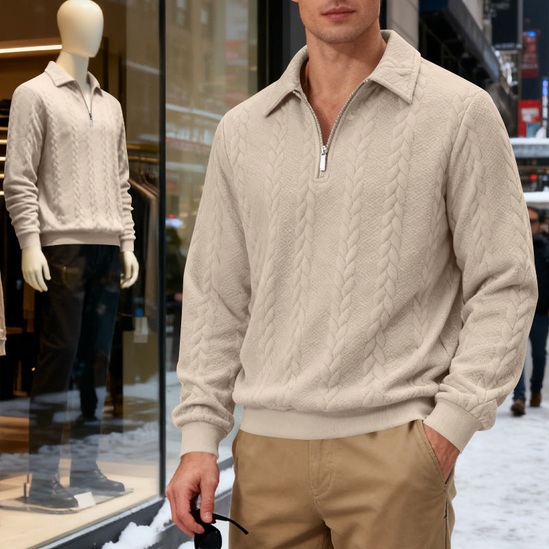Men's coarse knitted troyer with short zipper and polo collar StylebySassy