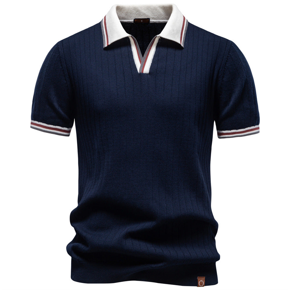 Men's short-sleeved fine knit polo with Kent collar and ribbed structure StylebySassy
