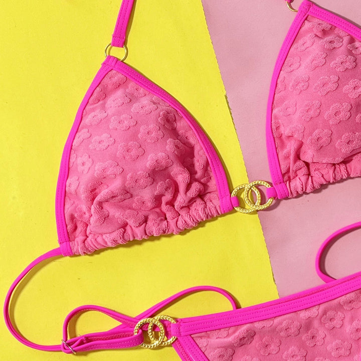 Women Triangle Bikini with glamorous ring details and textured surface StylebySassy