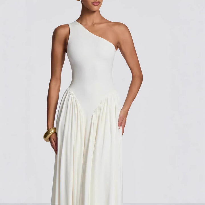 Women's maxi dress with off-shoulder design and flowing fabric StylebySassy