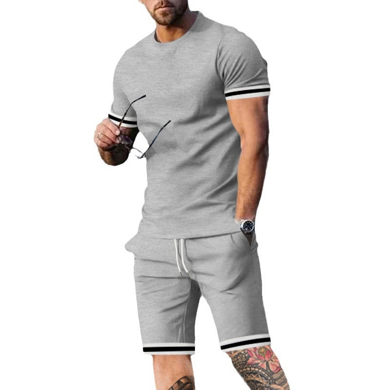 Men's athletic leisure set made of cotton fine jersey with contrast cuffs and drawstring short pants StylebySassy