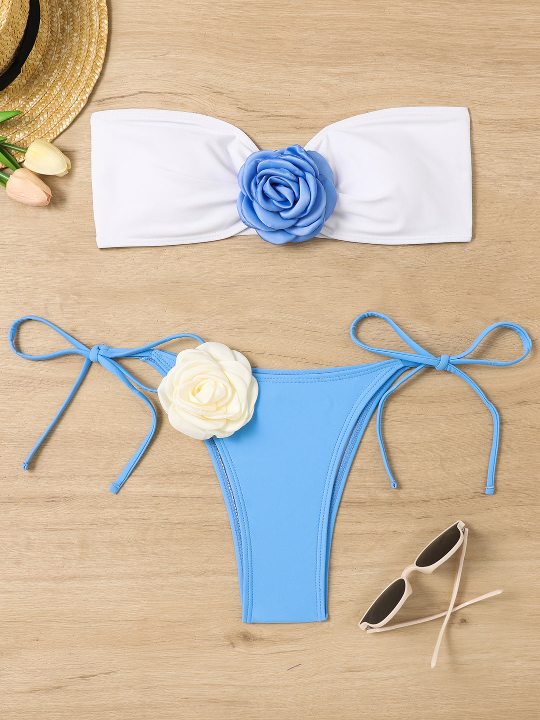 Women's Bandeau Bikini with Floral Application StylebySassy