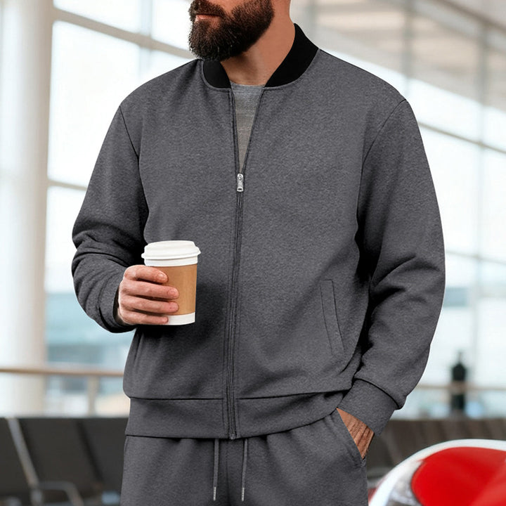 Men's Nan Urban Sweat Track Jacket with Stand Collar Concealed Zipper Elastic Rib Cuffs and Side Pockets StylebySassy
