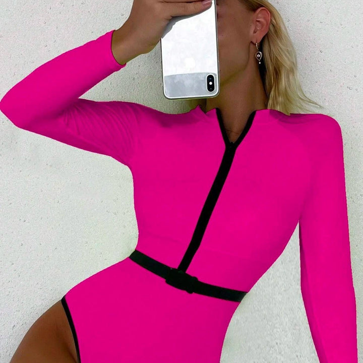 Women's Sporty Long Sleeve Swimsuit with Zipper StylebySassy