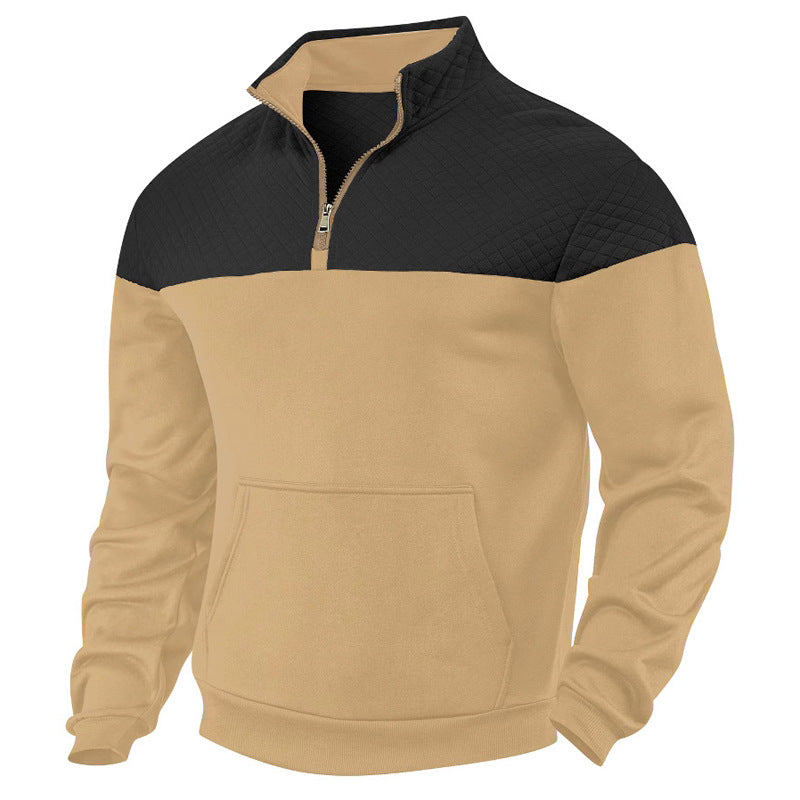 Men's quilted half-zip sweatshirt with kangaroo pocket and stand-up collar StylebySassy