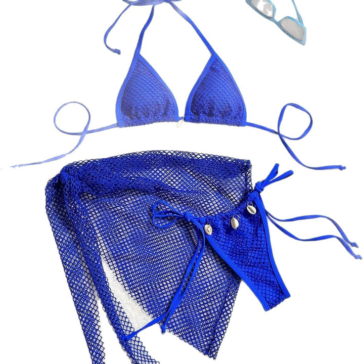 Women's triangle bikini with transparent mesh fabric and lacing details StylebySassy