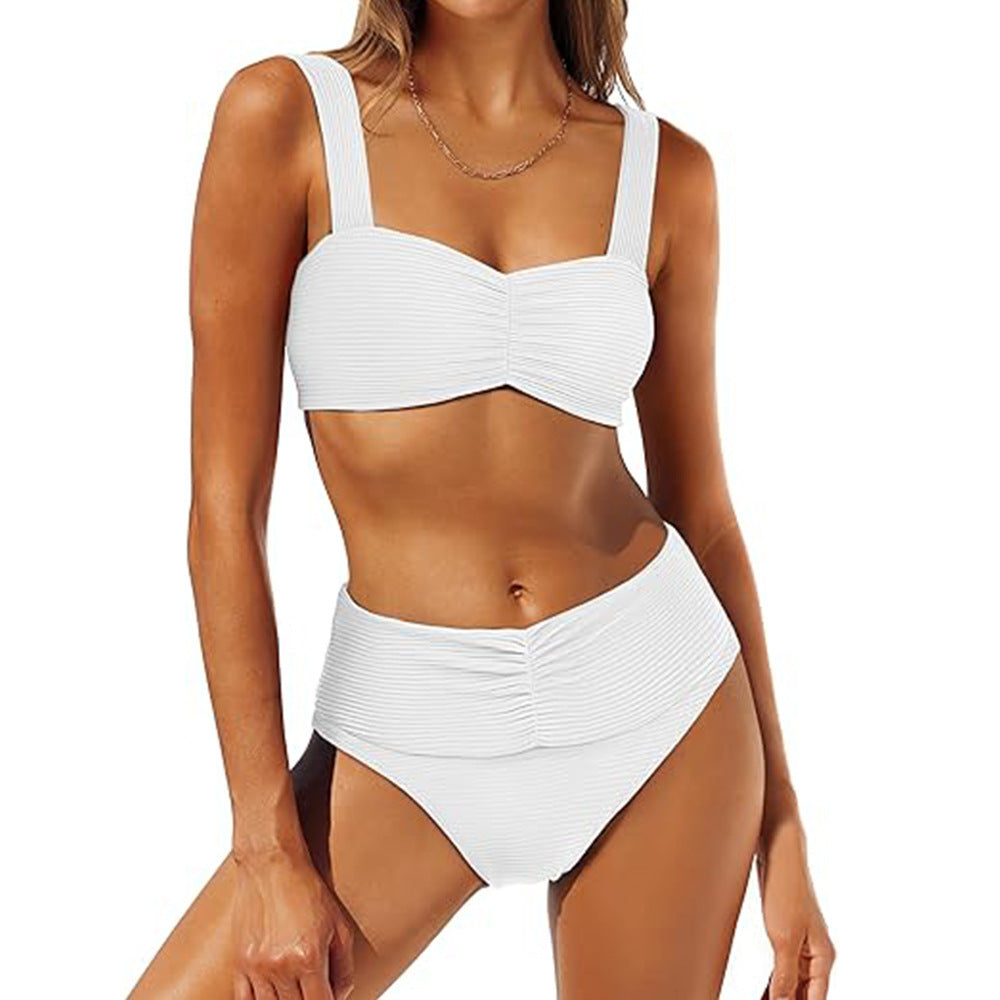 Women's High-Waisted Bikini Set with Fashionable Gathering StylebySassy