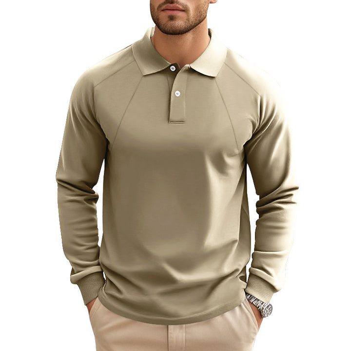 Men's long-sleeved polo shirt with raglan sleeves, short button placket and ribbed cuffs StylebySassy