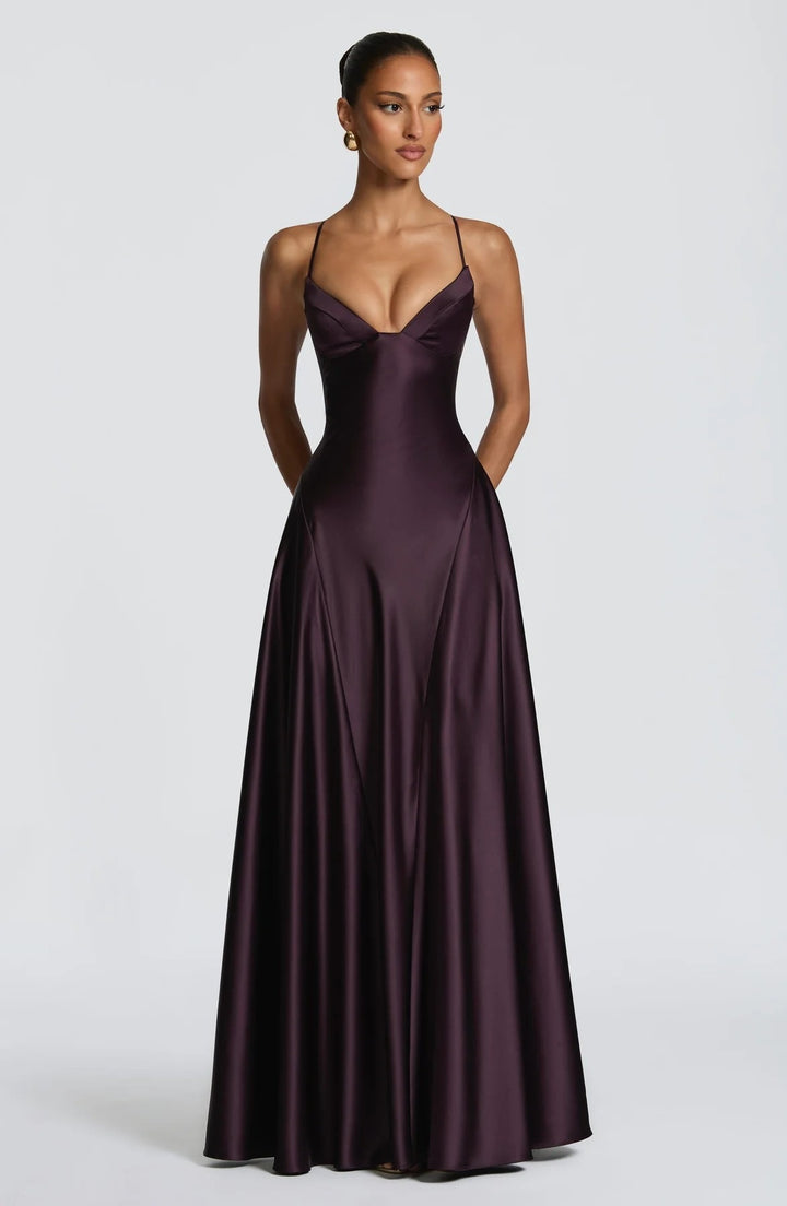 Ladies elegant satin maxi dress with refined spaghetti straps StylebySassy