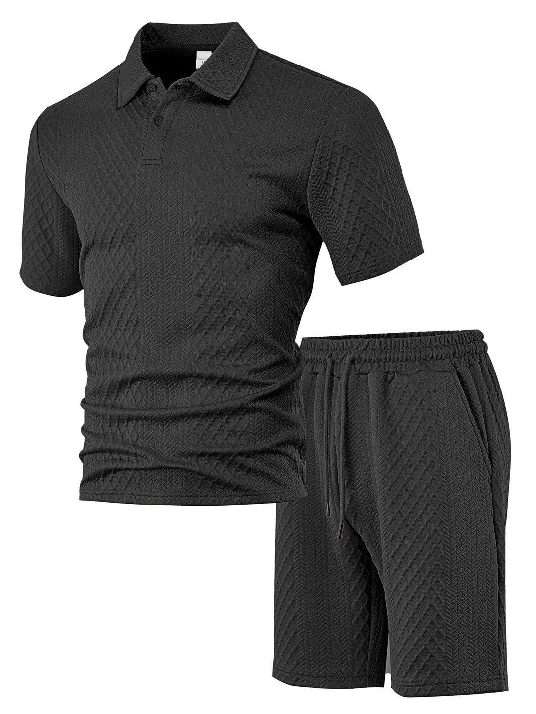 Men's embossed waffle polo with Kent collar and elastic drawstring shorts set StylebySassy