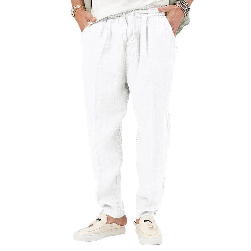 Men's linen jog pants with elastic tunnel drawstring waistband and tapered leg StylebySassy