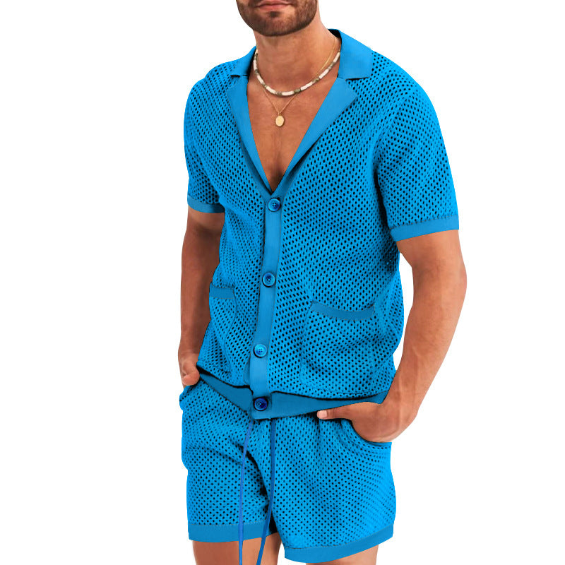 Men's open mesh knit cardigan with matching drawstring shorts StylebySassy