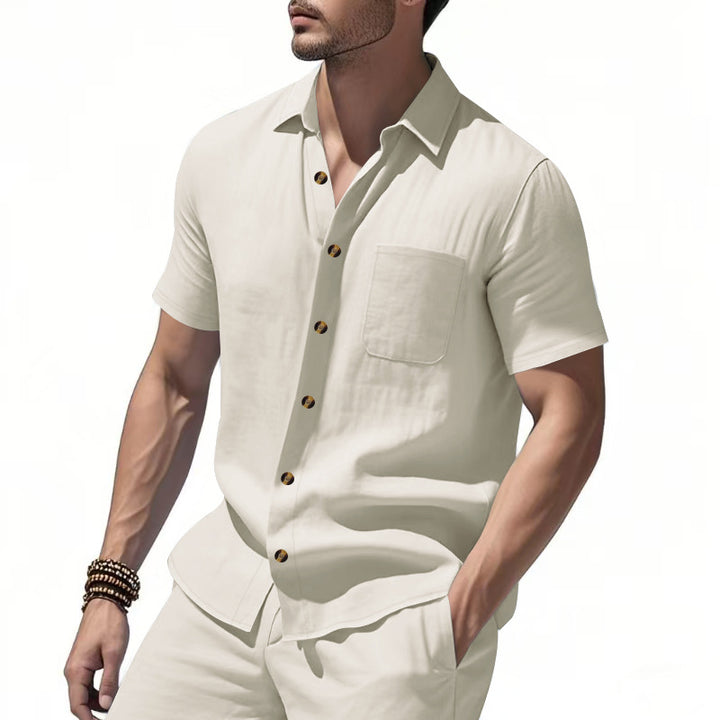 Men's Havana short-sleeve shirt with lapel collar, chest pocket, and loose fit StylebySassy