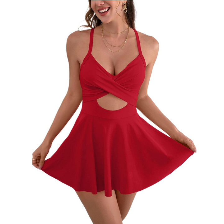 Women's One-Piece Swimsuit with Wrap Skirt and Trendy Cut-Out StylebySassy